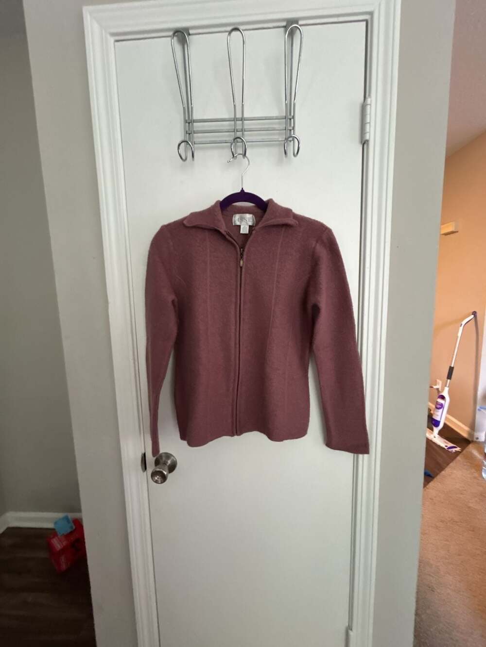 Casual Corner Annex 100% Wool Full Zip Pink Jacket Sweater